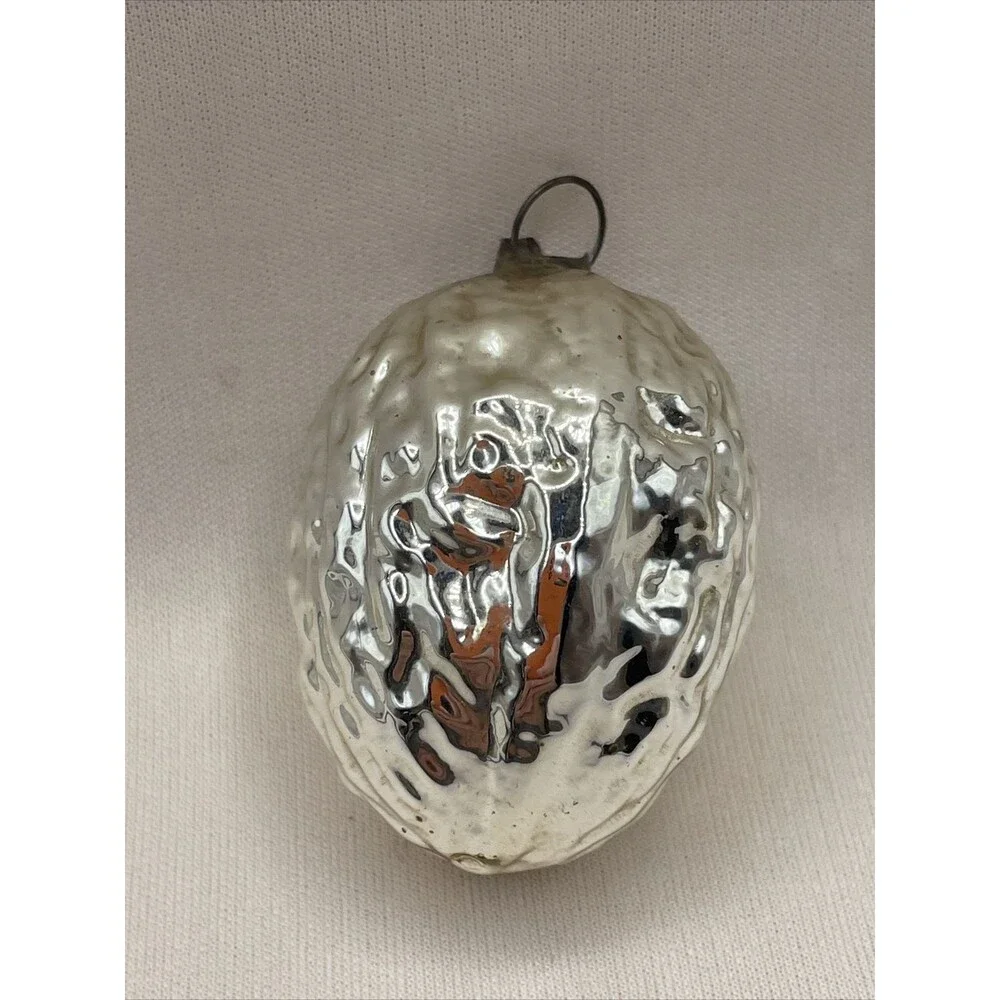 Vintage Glass Christmas Ornament Silver Acorn Textured Bumpy Holiday Tree